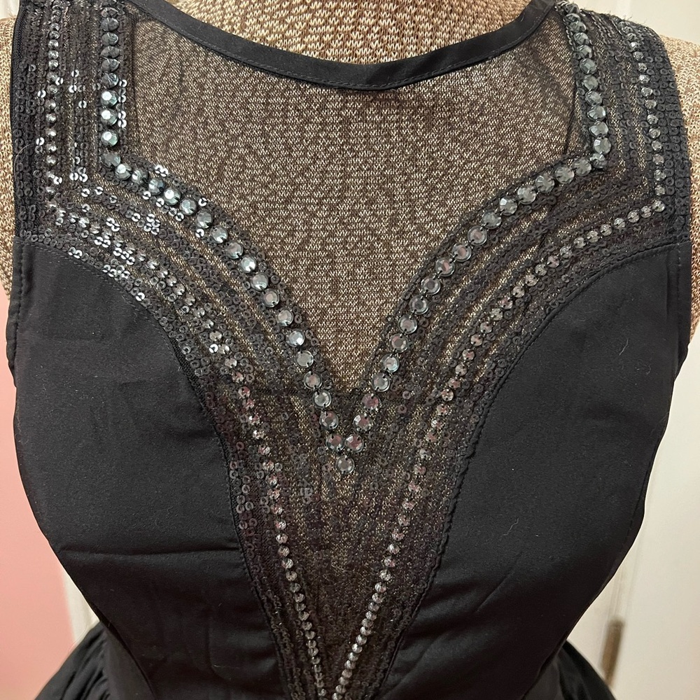 Black dress with sparkly beaded mesh neckline